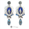 DEVOZIONI Miraculous Medal 2-in-1 Stainless Steel Earrings - Blue Drops, Bows and Crystals