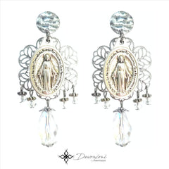 Aretes 2 en 1 de la Medalla Milagrosa en Stainless Steel DEVOZIONI - Gotas y Cristales Clear