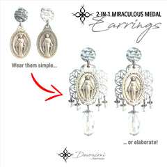 Aretes 2 en 1 de la Medalla Milagrosa en Stainless Steel DEVOZIONI - Gotas y Cristales Clear