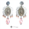 DEVOZIONI Miraculous Medal 2-in-1 Stainless Steel Earrings - Dusty Rose Drops and Crystals