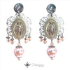 DEVOZIONI Miraculous Medal 2-in-1 Stainless Steel Earrings - Dusty Rose Pearls and Crystals