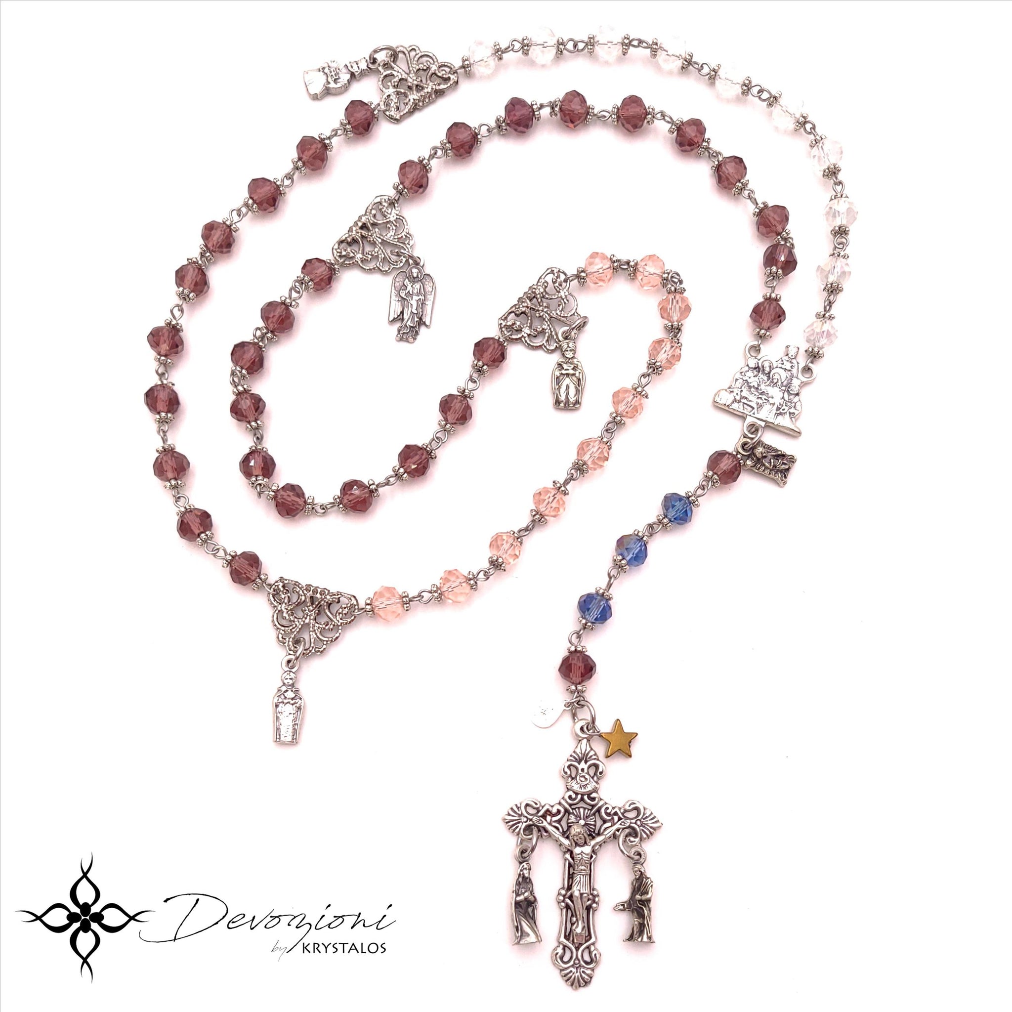 Advent Holy Rosary in Crystals, Hematites, Italian Medals and Stainless Steel
