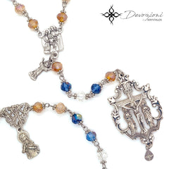 Holy Family Rosary in Crystals, Italian Medals and Stainless Steel