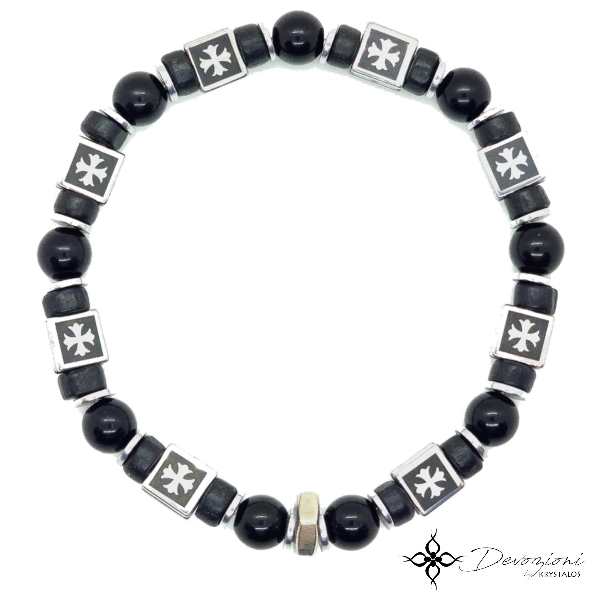 Dream of Saint Joseph Men's Black Bracelet in Rock Crystals, Hematites and Wood