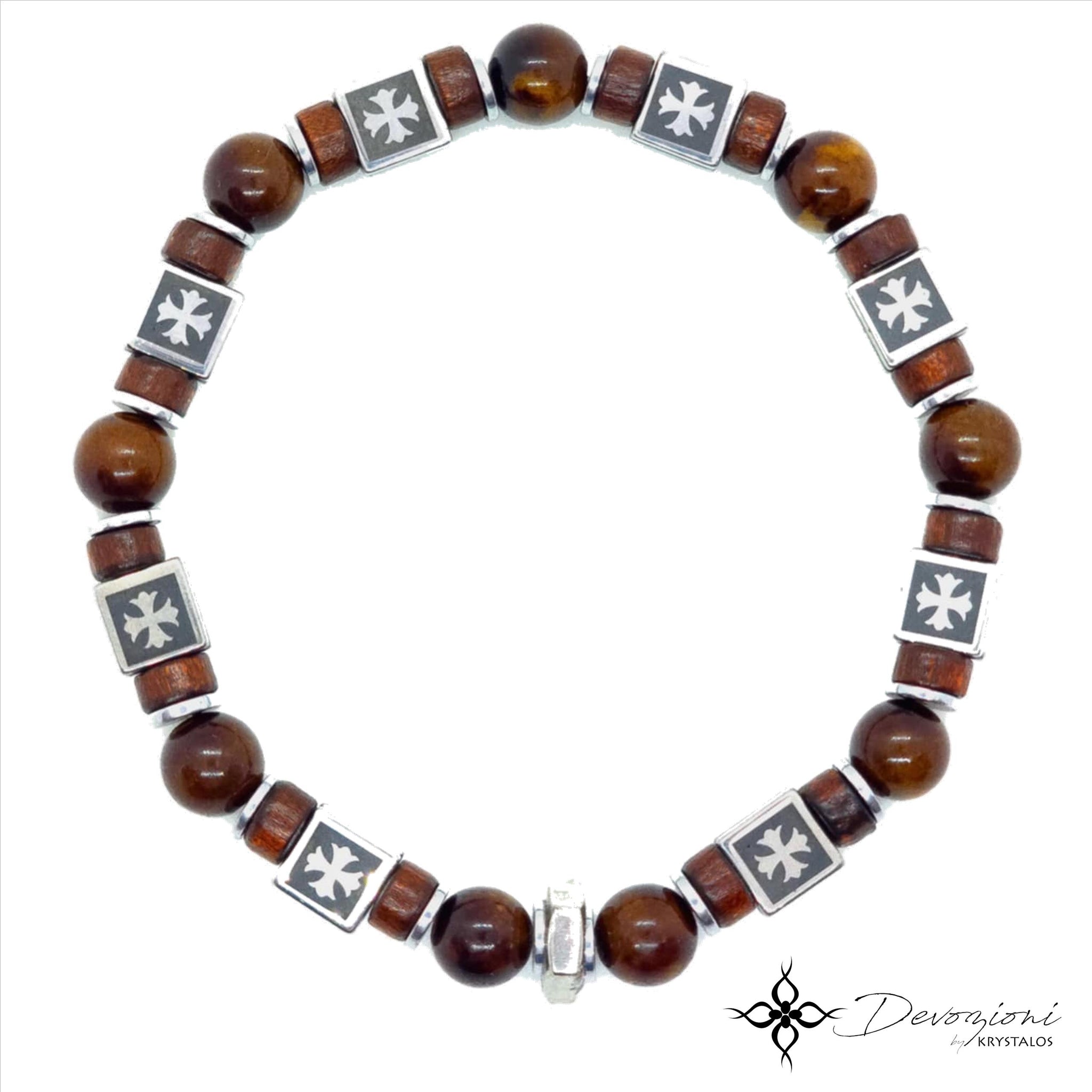 Pulseira Masculina Coleção "Sueño de San José", Marrom, em Jade, Hematita e Madeira