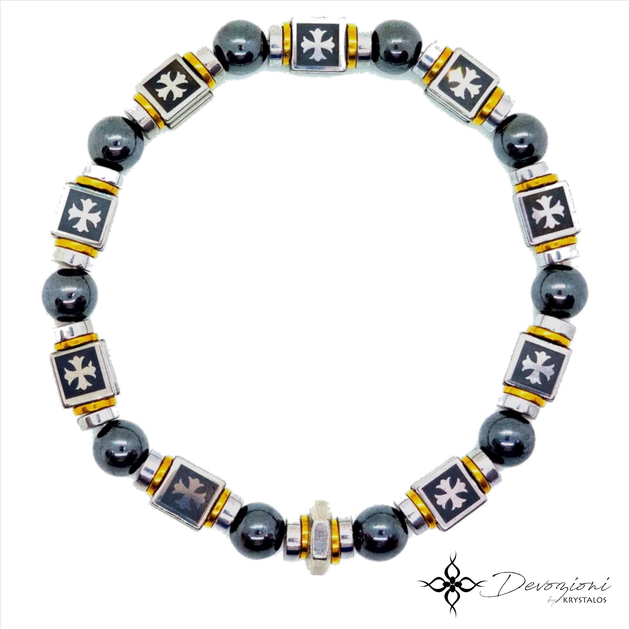 Pulseira Masculina Coleção "Sueño de San José" em Hematitas Pretas, Douradas e Prateadas