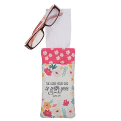 Estuches para Anteojos Doble-Bolsillo de Cuero Vegano con Versículos Bíblicos y Diseños Florales - Diseños a Escoger