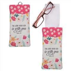 Vegan Leather Double Eyeglass Cases with Bible Verses and Floral Designs - Choose your Design