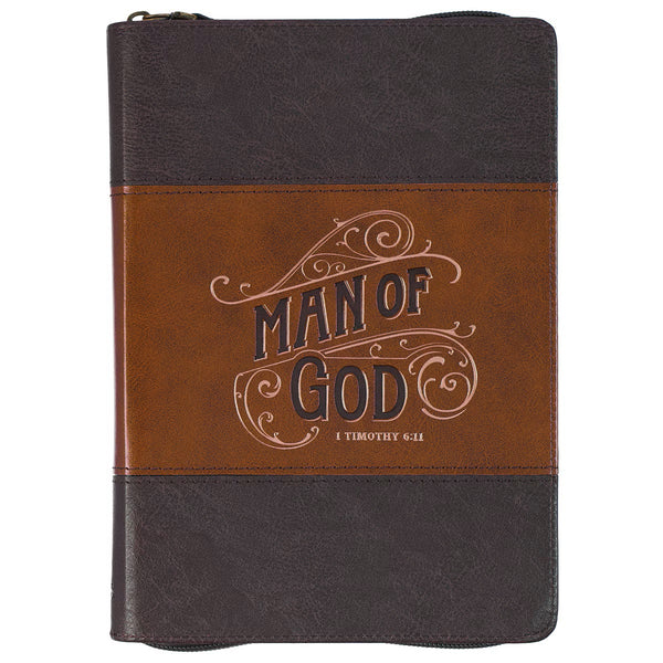 Cuaderno de Piel Sintética con Cierre de Cremallera Hombre de Dios - 1 Timoteo 6, 11
