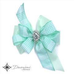 LAZOS VIRGEN DEL CARMEN PARA NIÑA VERDE GINGHAM EN HONOR AL MONTE CARMELO  - FLORELI + DEVOZIONI