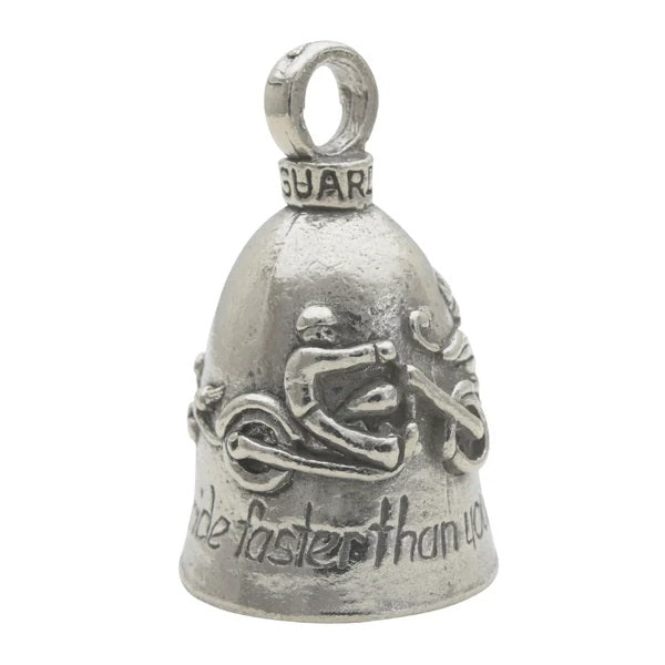 Never Ride faster than your Angel can Fly - 100% Pewter Bell Keychain Made in USA