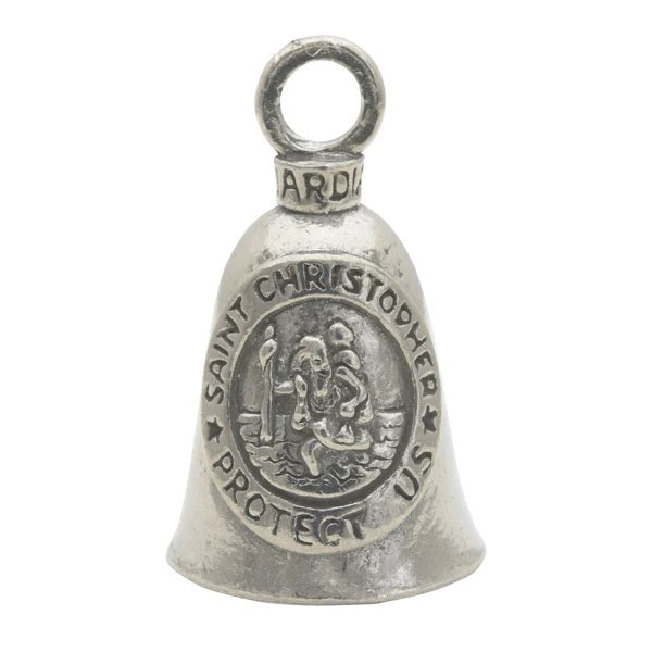 San Cristóbal (Patrono de los Conductores y Viajeros) - Llavero con Campana 100% Pewter Hecha en Estados Unidos