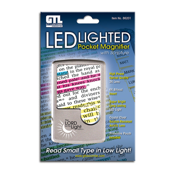 Portable Magnifier for Bibles (and Other Books) with LED Light & Protective Pouch