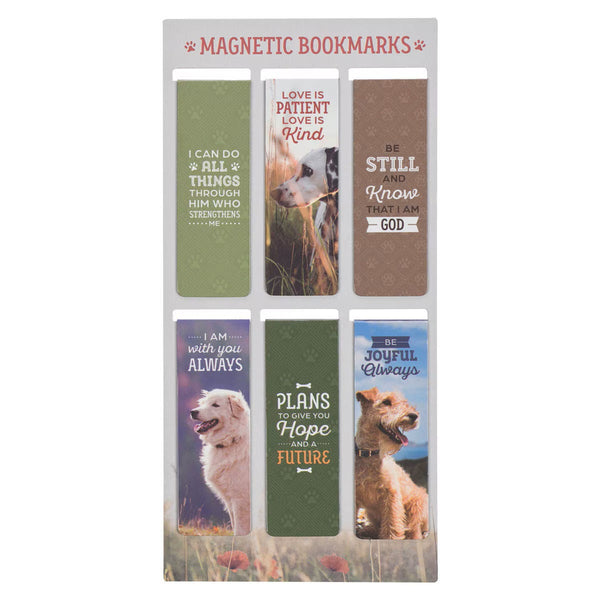 Sets de Marcalibros Magnéticos Devocionales con Versículos Bíblicos Variados - Diseños de Perritos