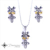 Set Collar y Aretes Lazo y Cruz de las 5 Vías – Medalla Italiana Genuina, Stainless Steel y Cadena de Aluminio