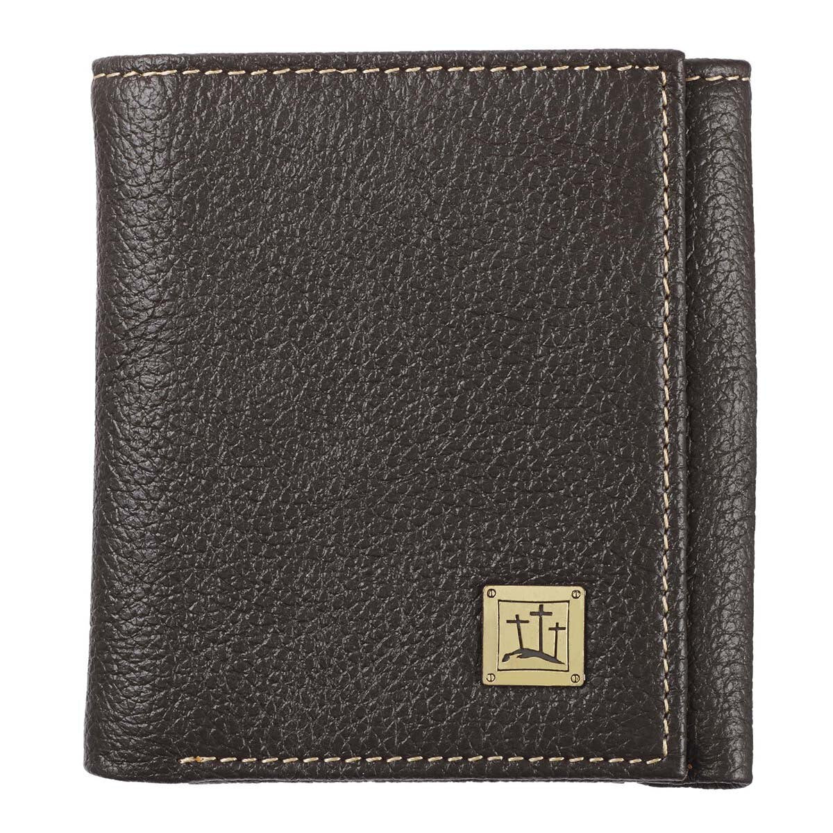 Three Crosses Espresso Brown Full Grain Leather Trifold Wallet for Men