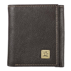 Three Crosses Espresso Brown Full Grain Leather Trifold Wallet for Men