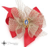 Virgin Mary (Miraculous Medal) Bow for Girls in Satin and Gold Lace - Floreli + Devozioni