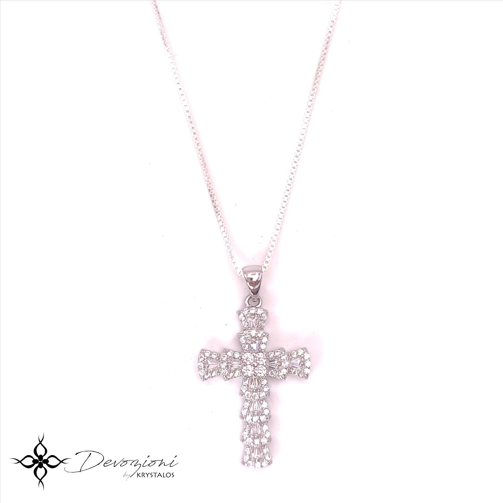 Sterling Silver and Austrian Crystal Multi-Faceted Crucifix