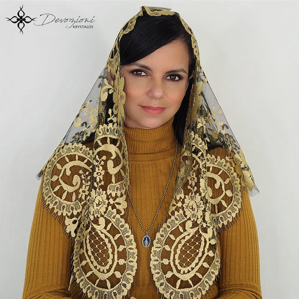 Spanish Mantilla with Medallion Designs in Genuine Spanish Lace - Pick your Color