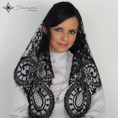 Spanish Mantilla with Medallion Designs in Genuine Spanish Lace - Pick your Color