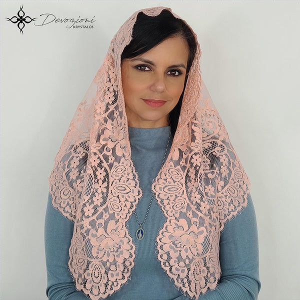 Spanish Mantilla with Rose Designs in Genuine Spanish Lace - Pick your Color