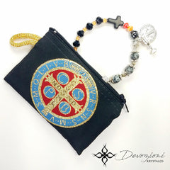 Saint Benedict Embroidered Rosary Pouch Purse