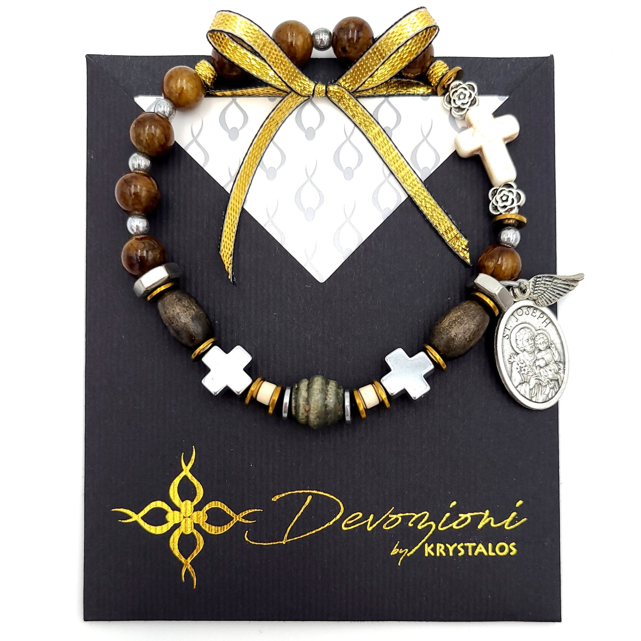 Saint Joseph (Patron Saint of Fathers) - DEVOZIONI Men's Rosary Bracelet
